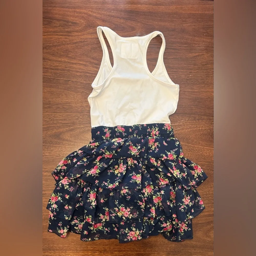 abercrombie kids Navy Floral Ruffle Dress with White Tank Top